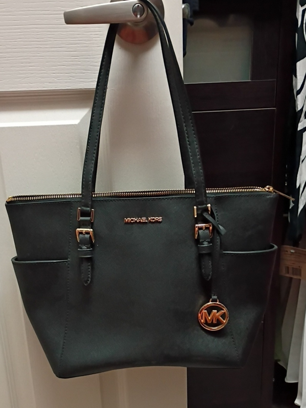 Michael Kors Black Saffiano Leather Tote with Gold Hardware